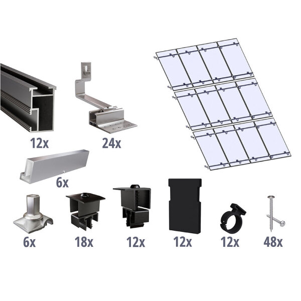 Prior PV pitched roof mounting set black 3x4 solar modules